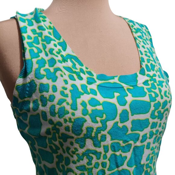 Joseph A XL Turquoise Green Abstract Animal Print Sleeveless Scoop Neck Knit Top - Picture 2 of 10
